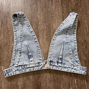 SHEIN Bralette Top Womens Large Blue Acid Wash Denim Deep V-Neck Festival Y2K